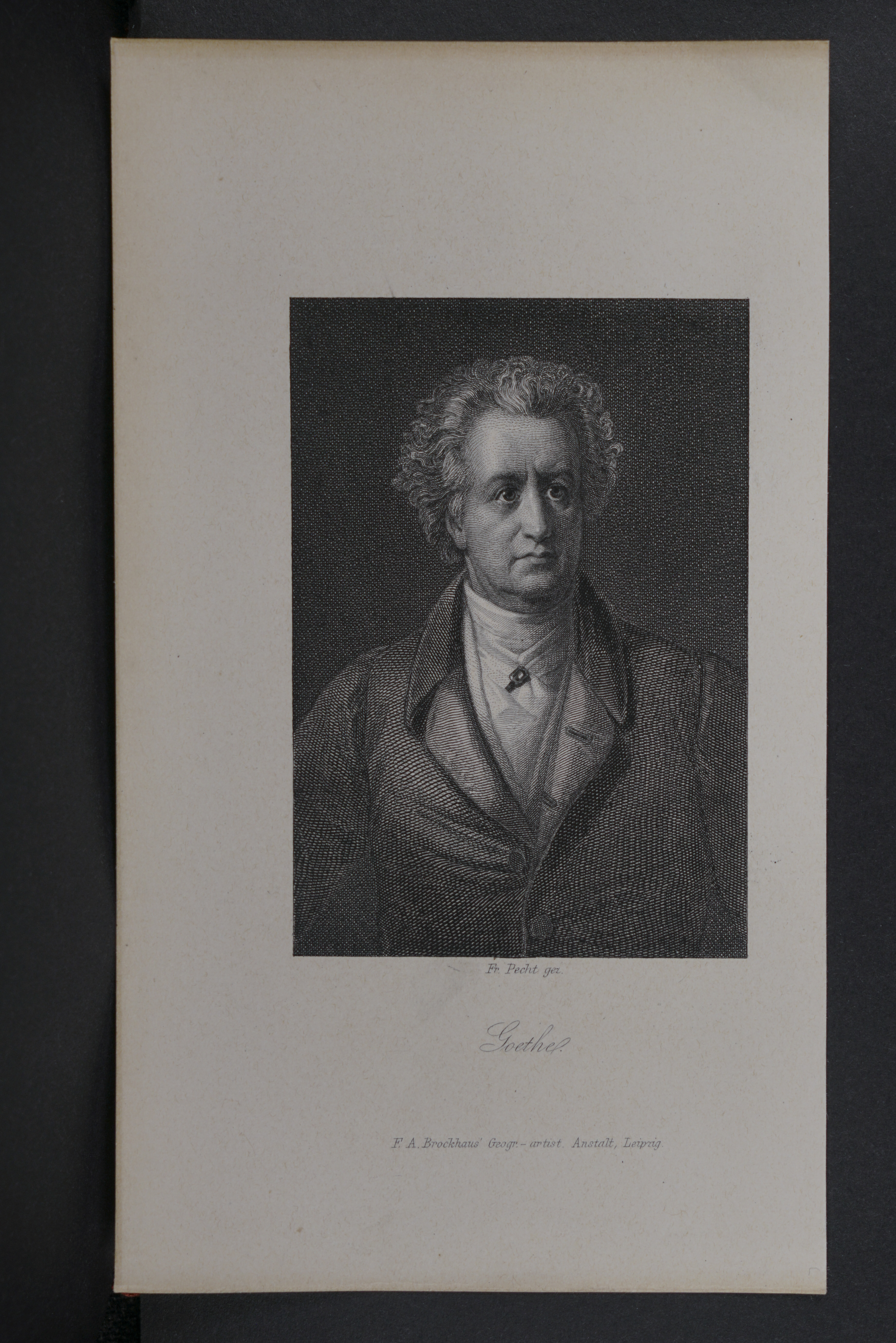 Page with steel engraving of Johann Wolfgang von Goethe.