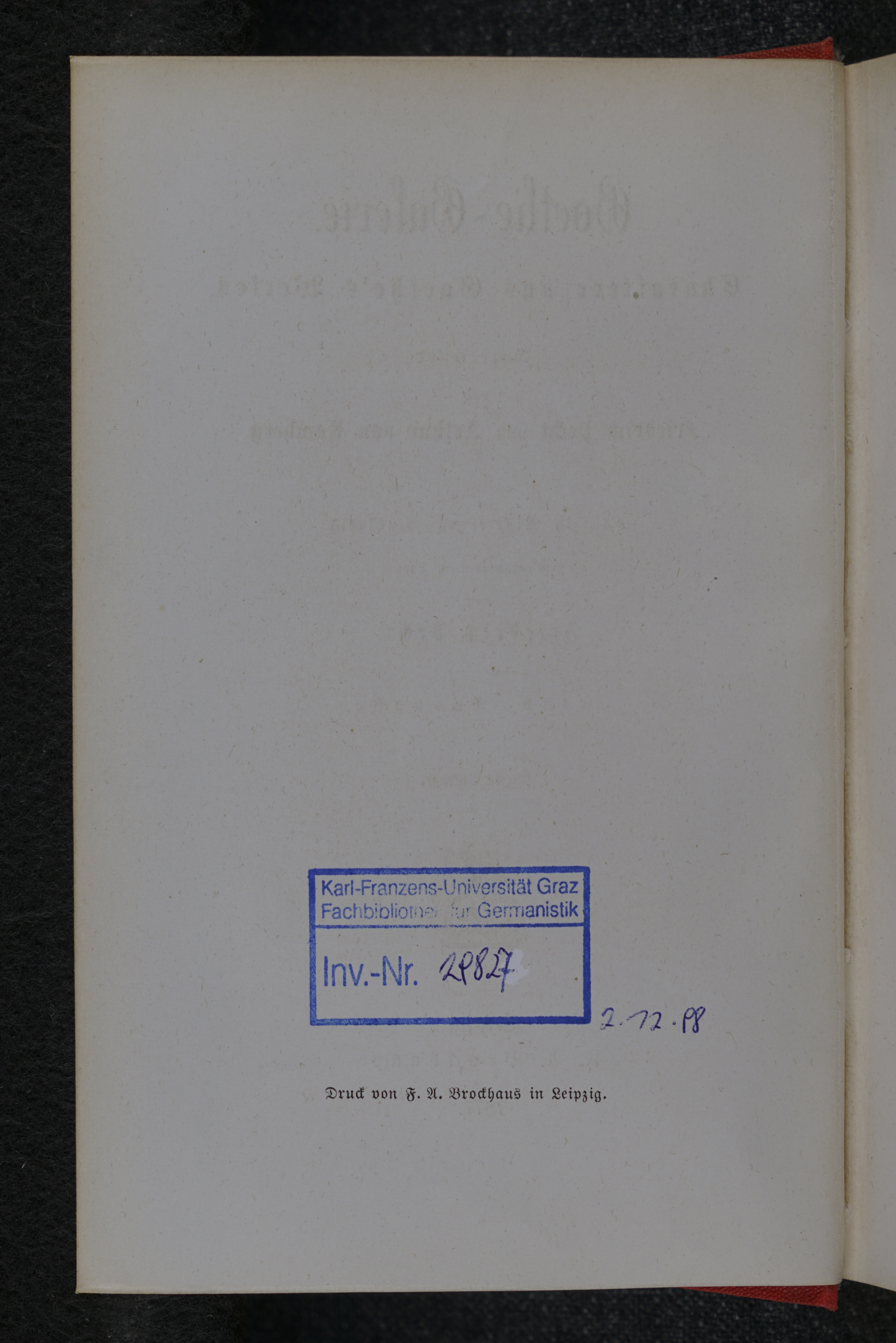 Page including the library stamp of the University Library Graz and the Inventory number.